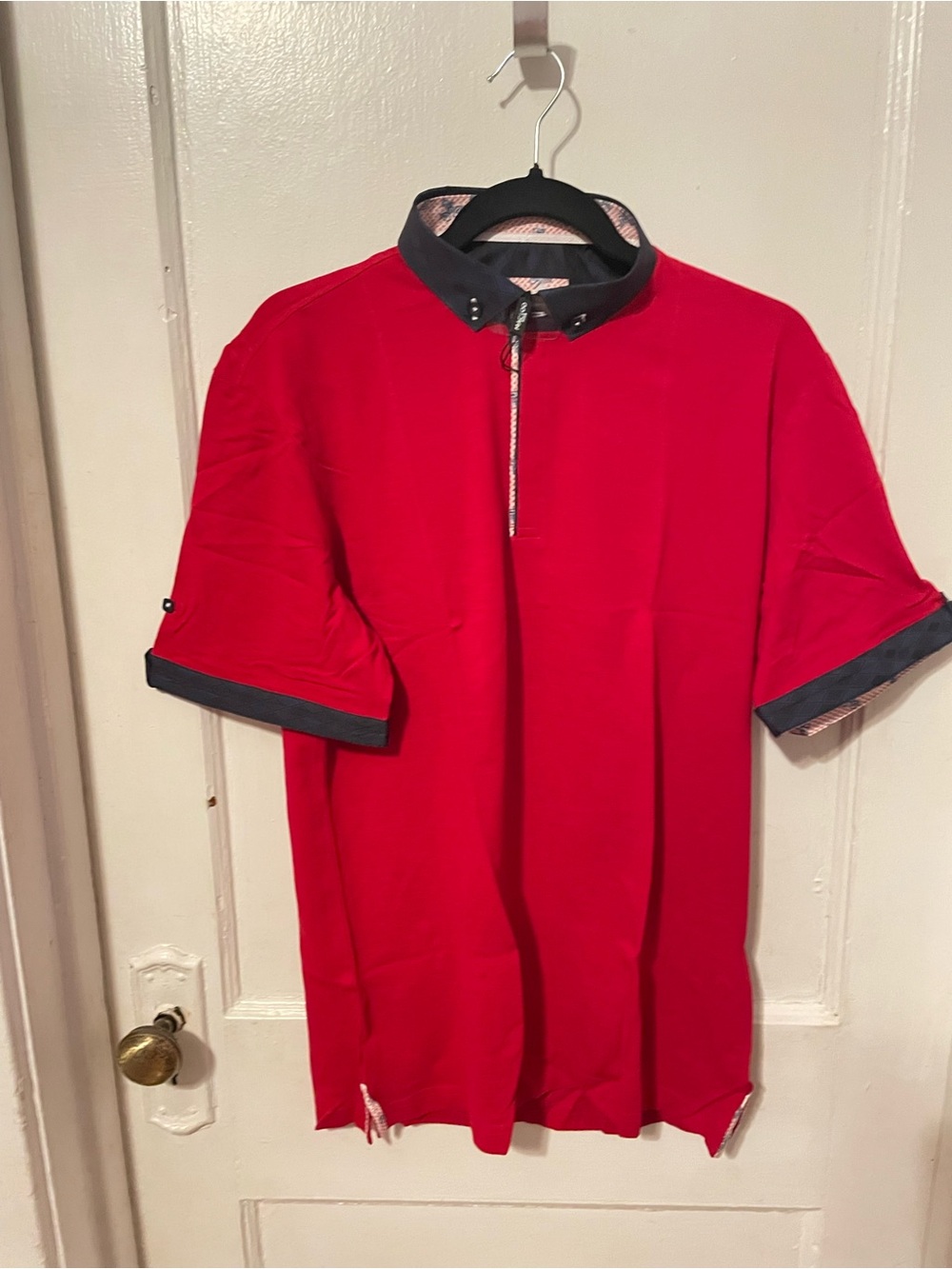 Men's Red Short-Sleeve Polo with Contrast Navy Trim